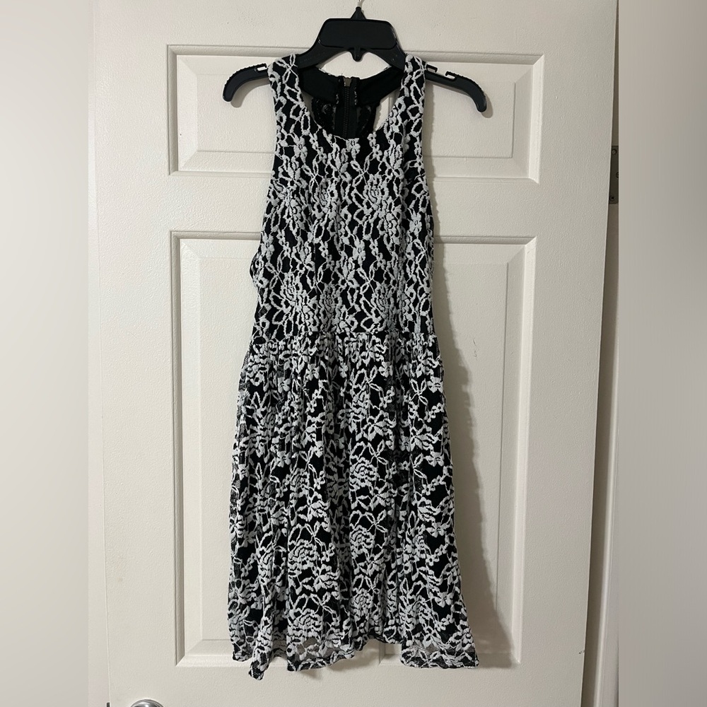 Black & White Lace-Overlay Mini Dress